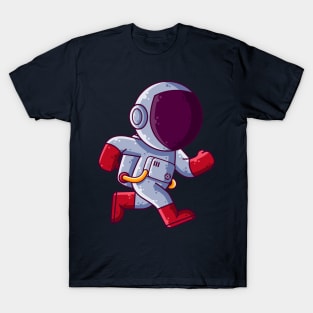 Cute Astronaut Running Cartoon T-Shirt